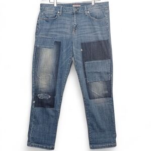 Tommy Hilfiger Women’s Boyfriend Patchwork Distressed Jeans Blue Sz 10 Relaxed